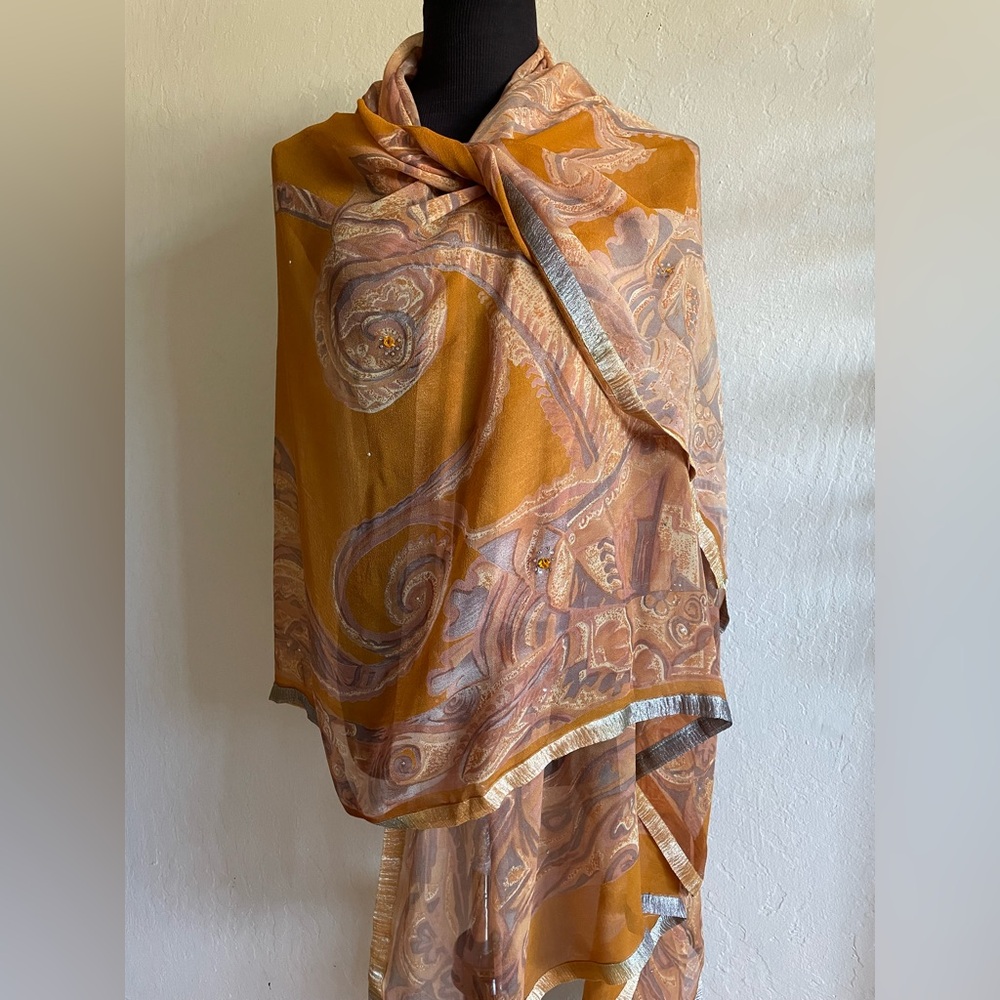 Rusty orange chiffon silk wrap - Picture 5 of 10